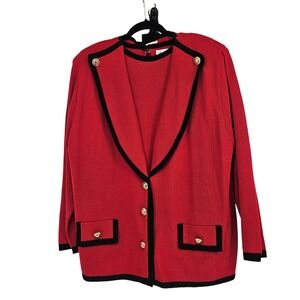 Vintage Danielle by Laura Knit Cardigan Sweater Set 3X Red Black Trim Gold